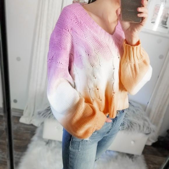 Fall Cable Knit Ombre Sweater Tie Dye Pullover Top Dolman Sweaters - Picture 5 of 10
